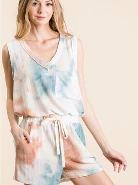 NWT 100% Cotton Tie-Dye V-Neck Tank & Shorts Set